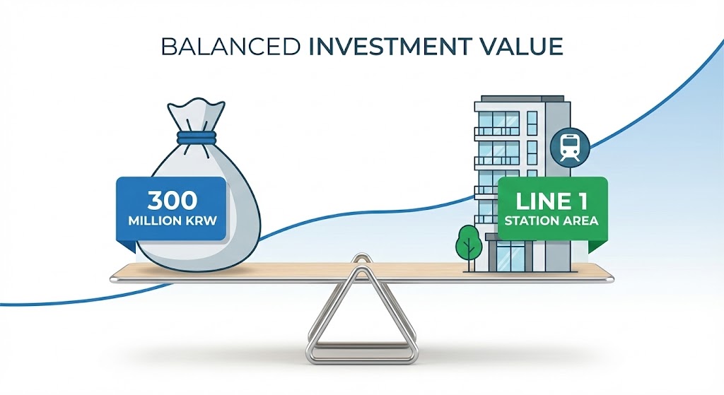 3억 원대 예산과 부산 1호선 역세권 아파트의 가치 균형을 보여주는 인포그래픽