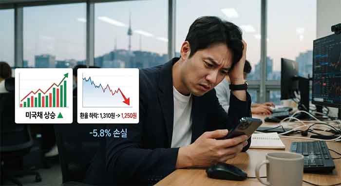환율 하락으로 손실을 본 투자자의 모습.