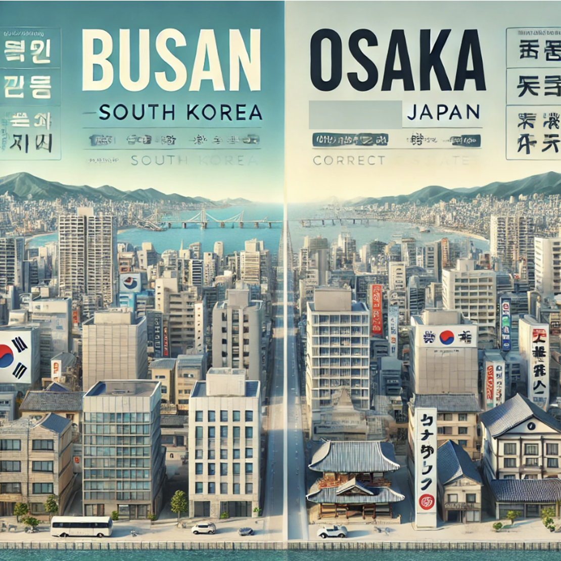 부산과 오사카의 부동산 비교를 연상 할 수 있는 이미지