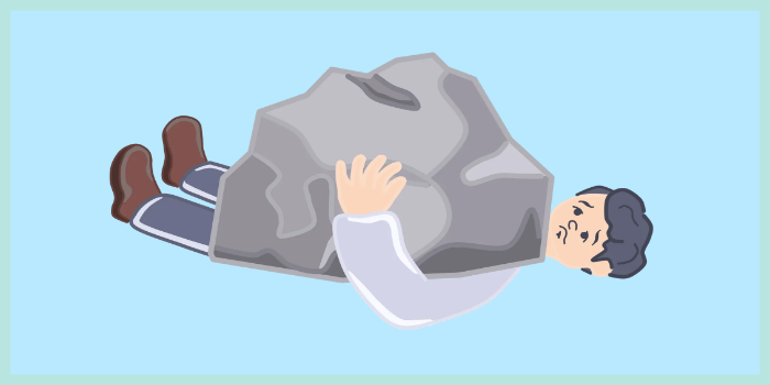 빚(Debt)에 짓눌려 주저앉은 남성의 모습, 경제적 부담과 심리적 고통을 나타낸 그림