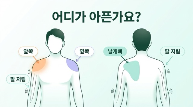 어깨 앞쪽 옆쪽 날개뼈 팔 저림 통증 위치별 원인
