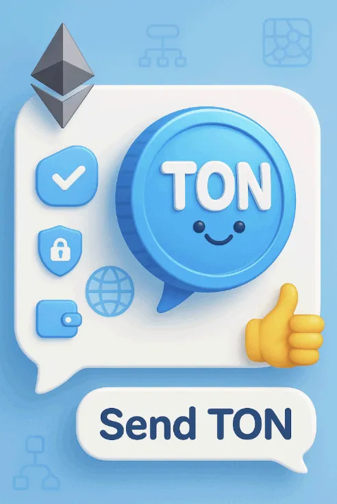 ’Send TON’이라는 문구와 함께 말풍선 안에 귀여운 TON 코인이 들어 있는 픽사풍 3D 스타일 대표 이미지. 이 이미지는 TON 블록체인이 텔레그램 기반의 직관적인 Web3 플랫폼이라는 점을 상징적으로 표현하며 블로그의 핵심 주제인 TON의 구조, 합의 방식, 생태계, 실사용성 전반을 시각적으로 요약함 (ton coin, telegram blockchain, web3 usability)