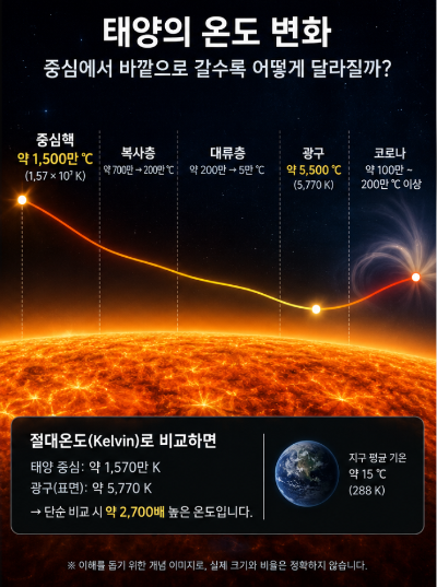 태양 온도, 표면 5,500℃보다 중심이 1,500만℃인 이유는?
