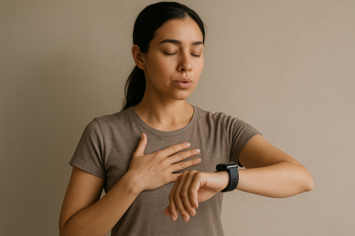 스트레스 수치를 확인하는 사람의 손목 시계