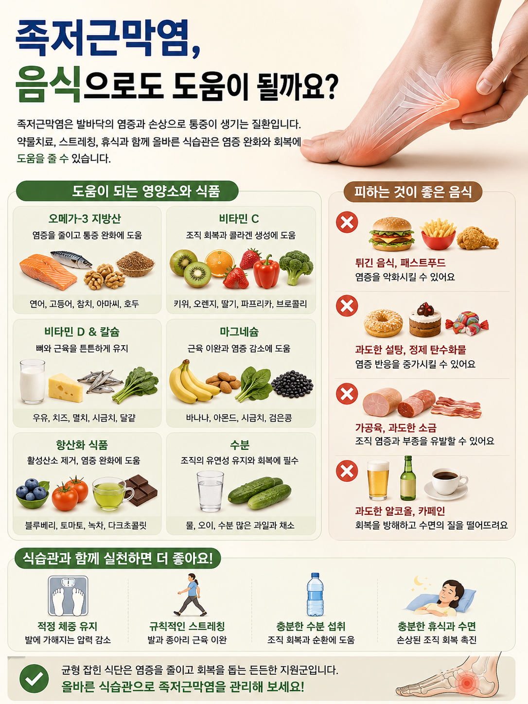 족저근막염, 음식으로도 도움이 될 수 있어요.
