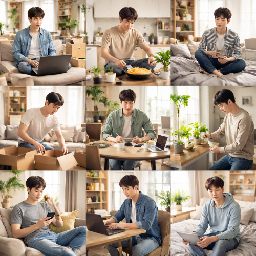 집에서 생활하는 청년의 다양한 모습