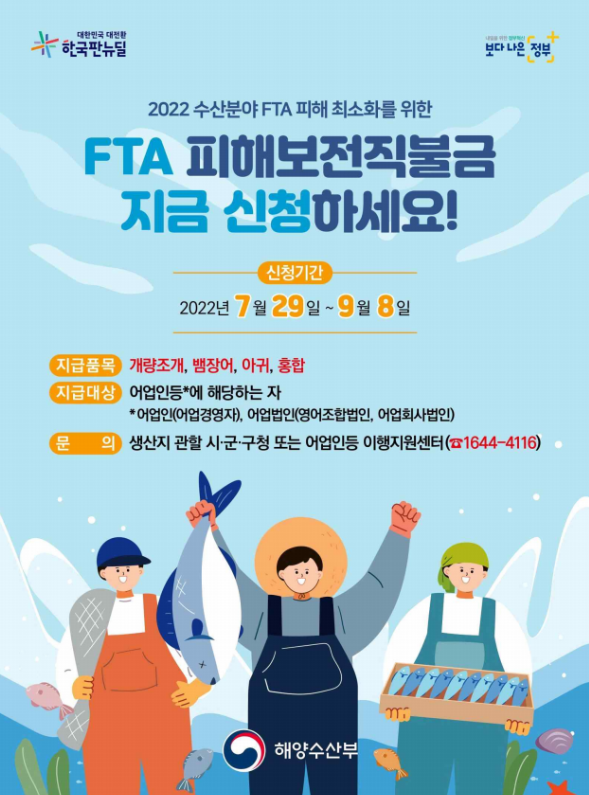 아귀, 홍합 등 4개 품목에 FTA 피해보전직접지불금 지원 ~9월8일까지