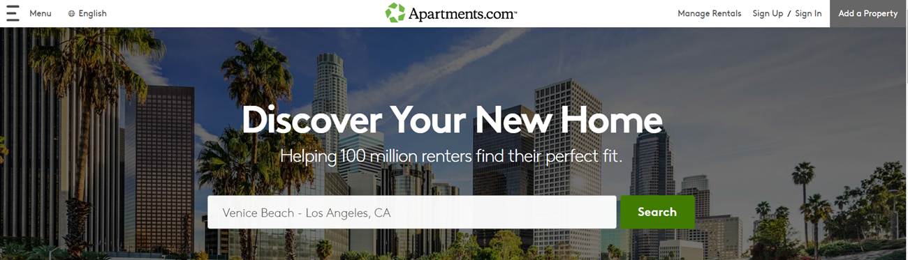 미국 부동산 사이트 아파트먼츠닷컴 홈페이지