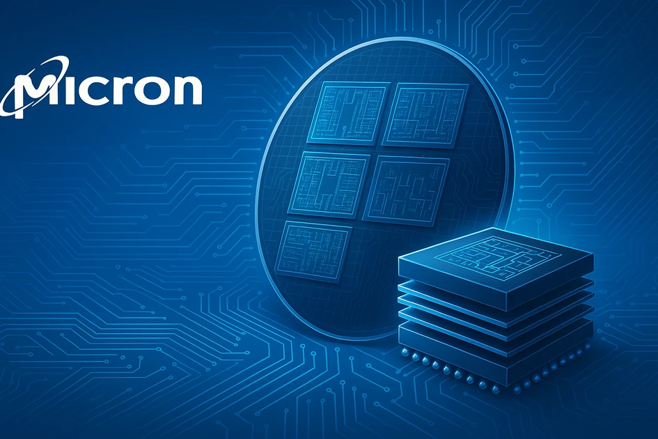 마이크론 테크놀로지 HBM3E DRAM 및 3D NAND 메모리 반도체 기술 일러스트레이션