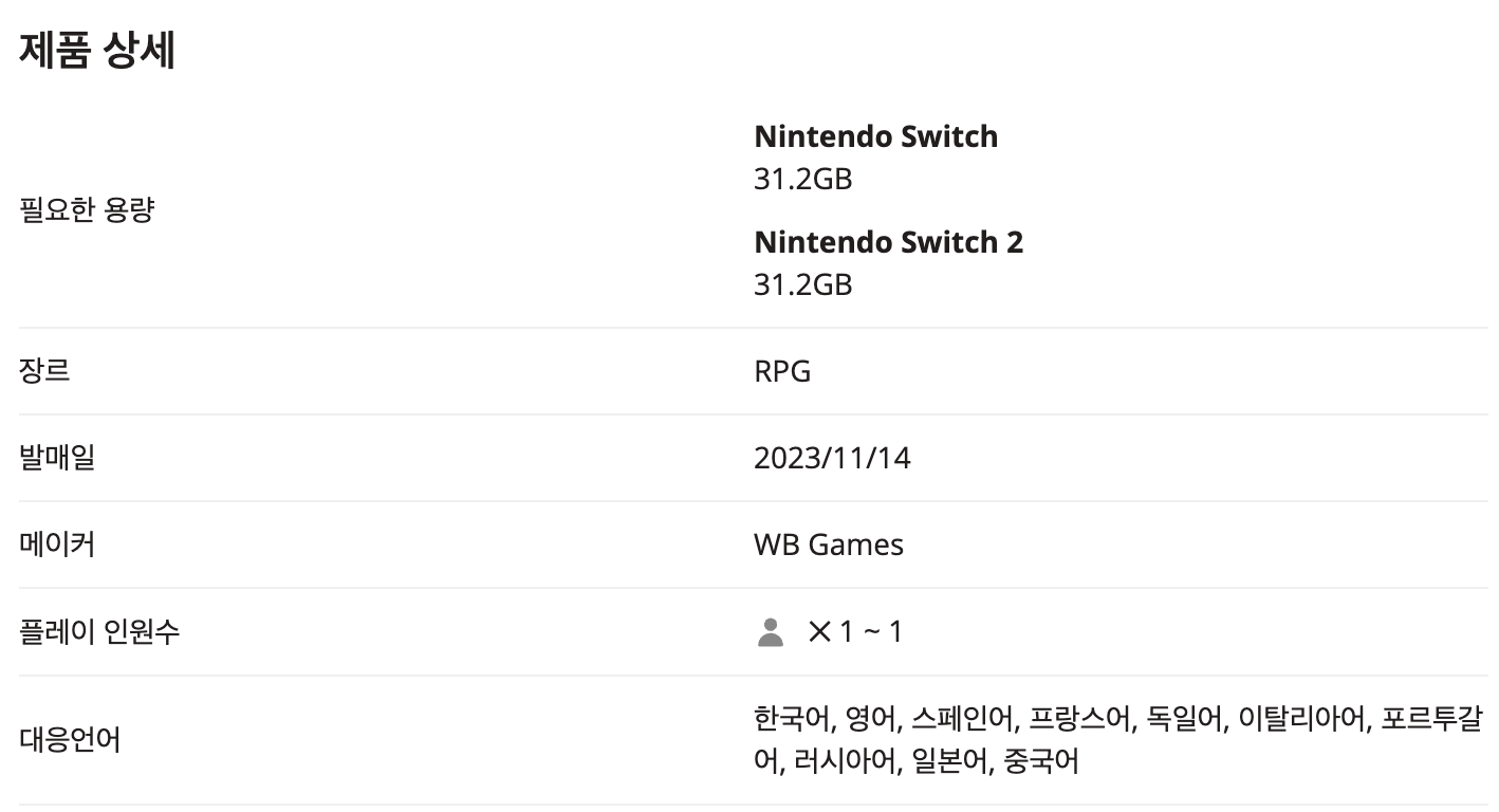 스위치 데이터 관리 메뉴에서 호그와트 레거시 설치 용량을 확인하는 화면