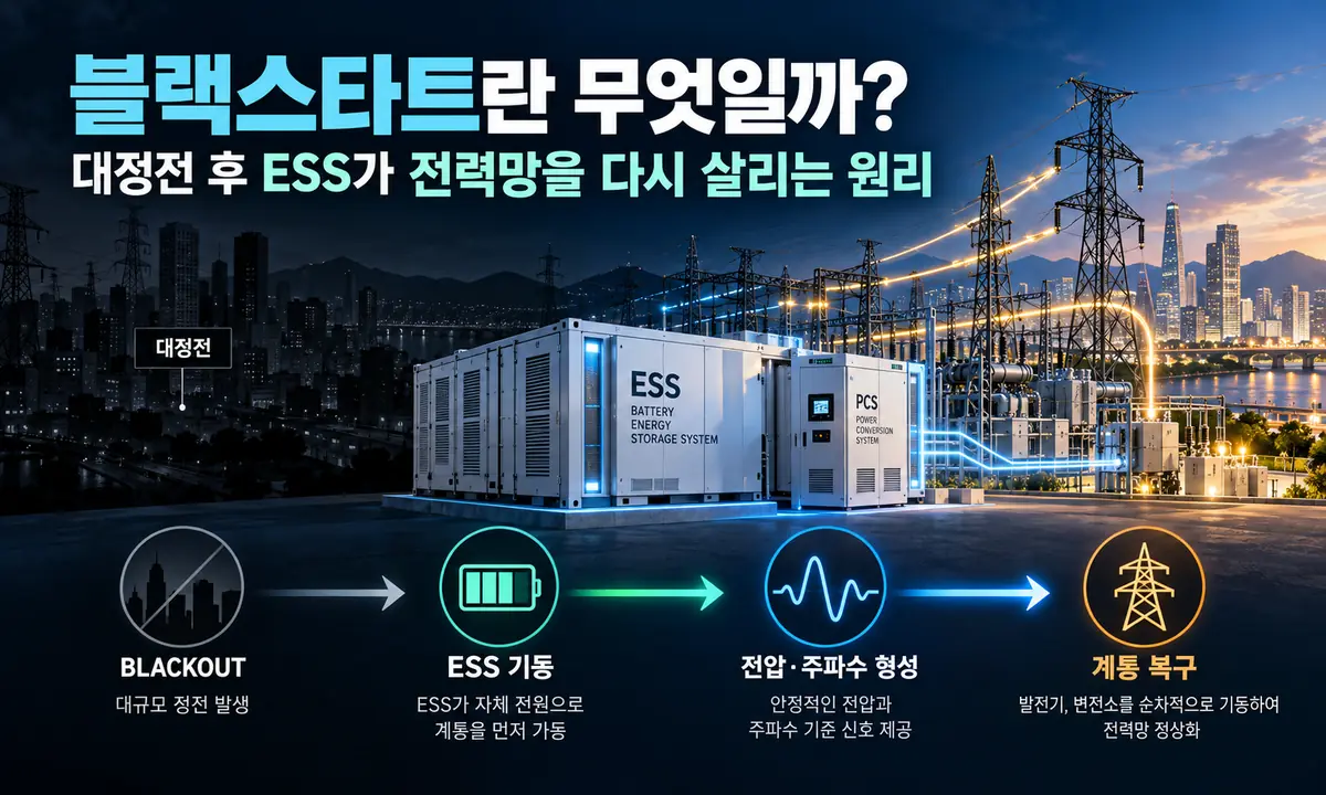 블랙스타트 ESS 전력망 복구 원리 인포그래픽