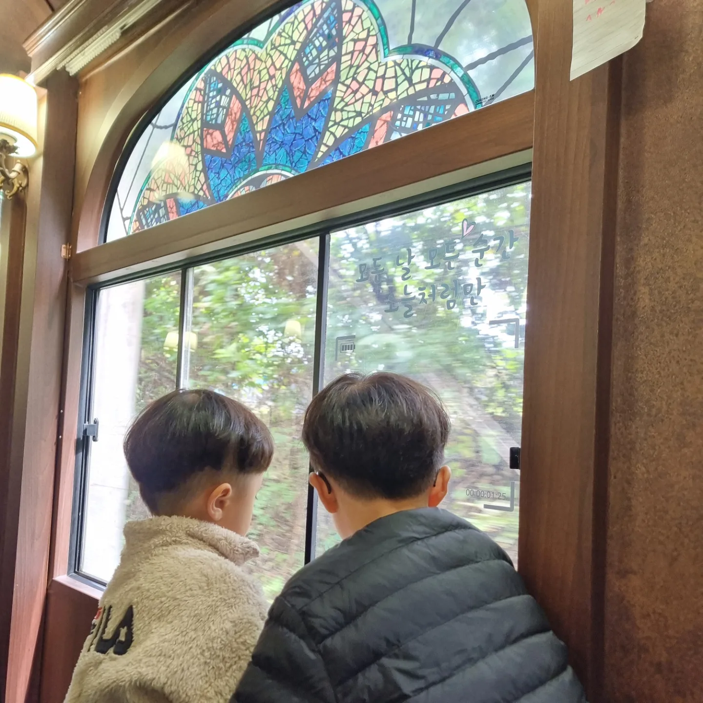 스위치백 트레인을 타고 숲길을 지나는 사진