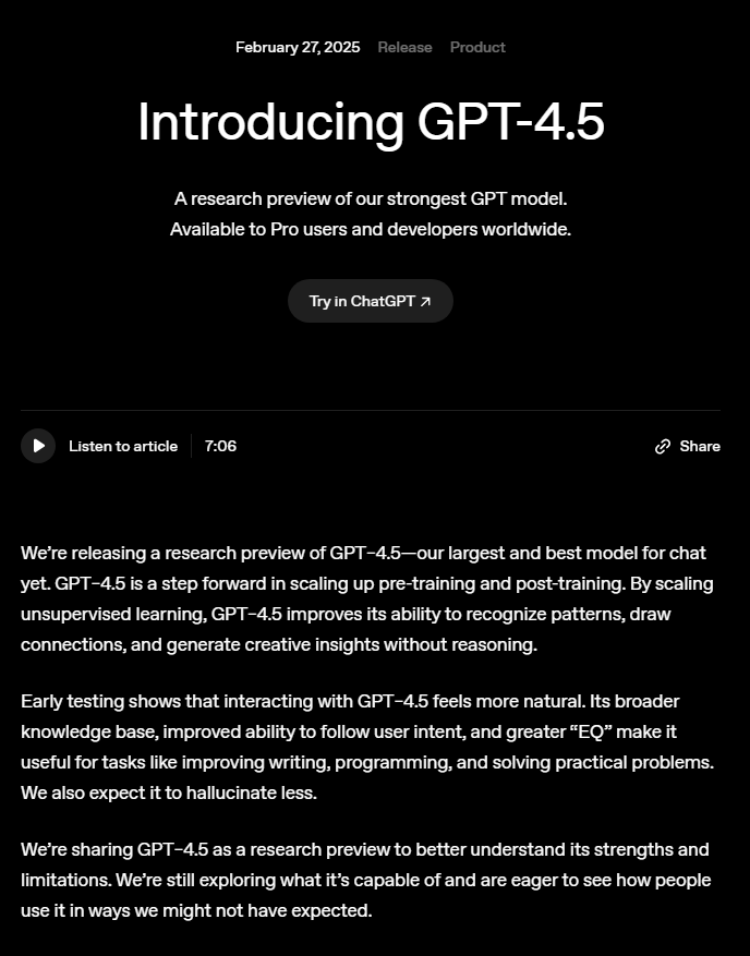 챗지피티 4.5 공식 도입