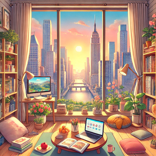 현대적인 아파트 단지를 배경으로 전기, 수도, 가스, 공용 시설 등이 포함된 관리비 개념을 시각적으로 표현한 인포그래픽