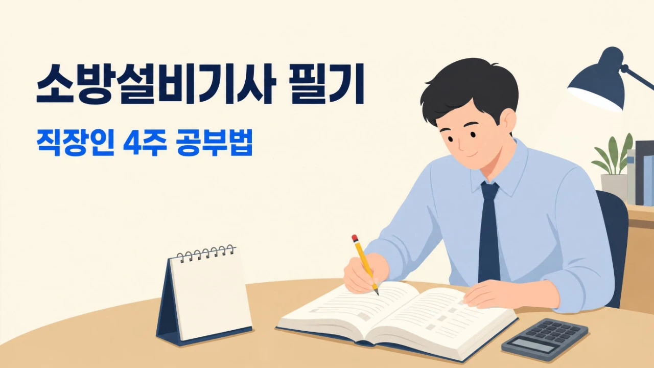 소방설비기사 필기시험을 준비하는 직장인의 4주 공부 순서를 표현한 이미지