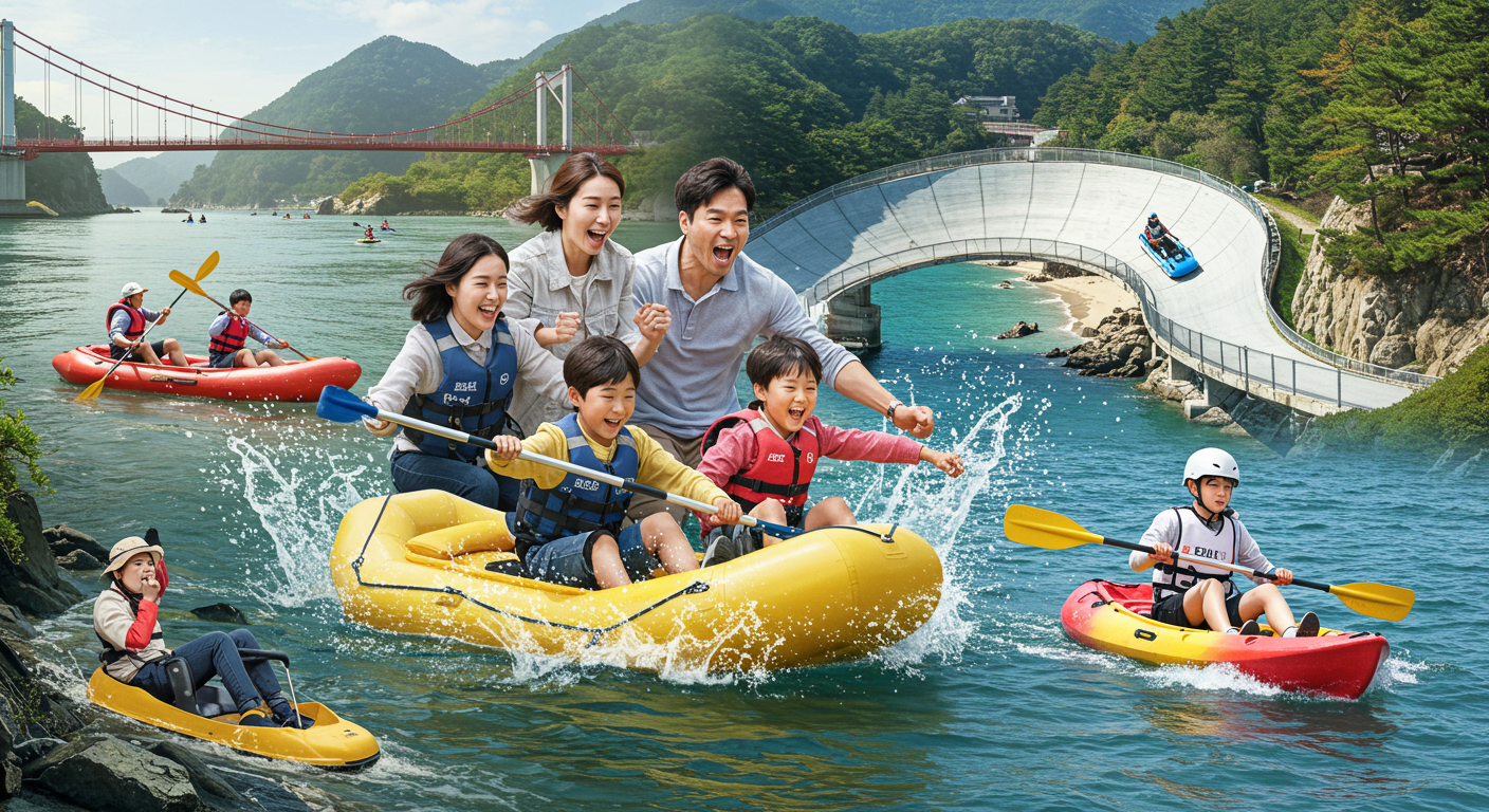 강원도 가족 액티비티들을 역동적으로 표현한 썸네일 이미지