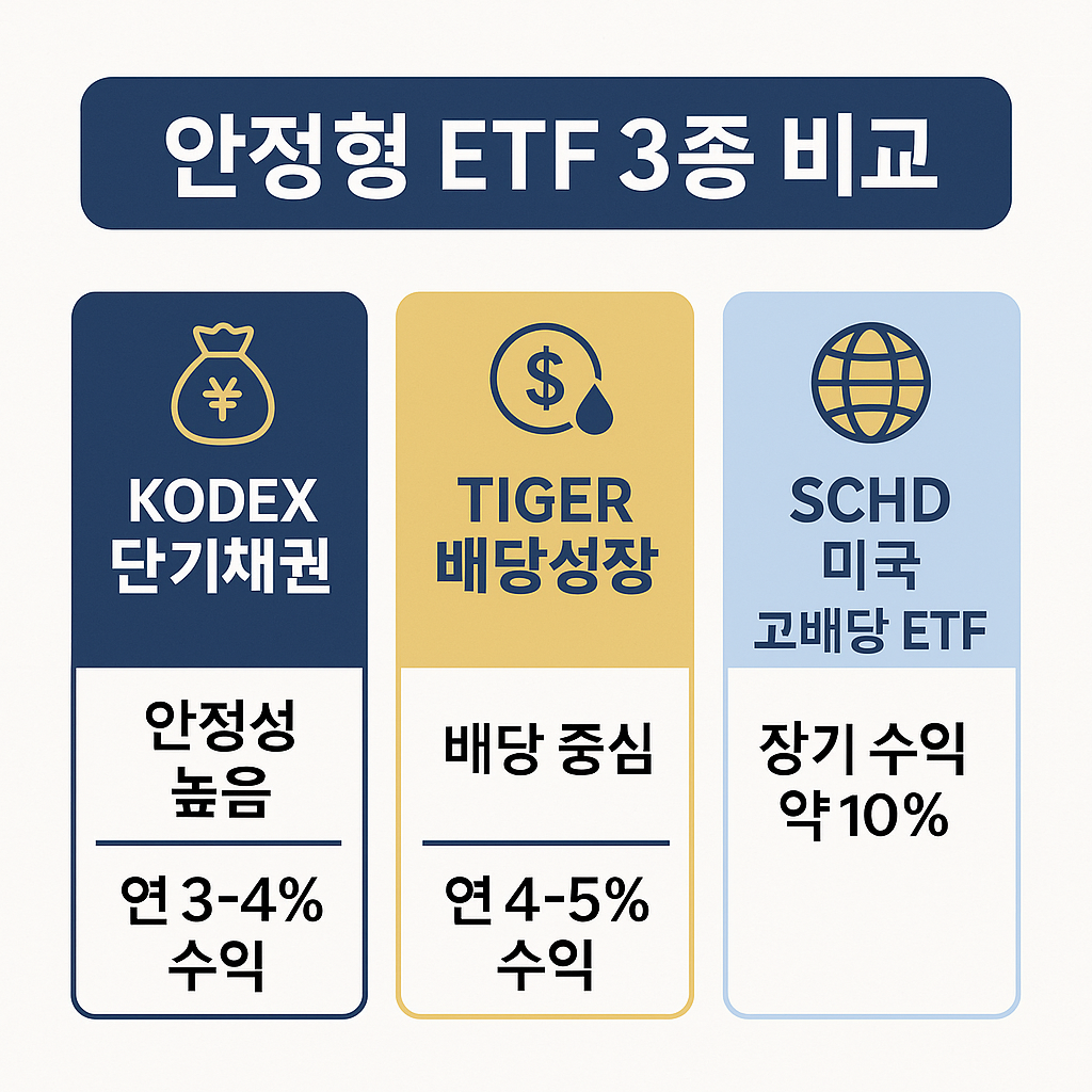 'KODEX 단기채권 / TIGER 배당성장 / SCHD ETF 비교표'