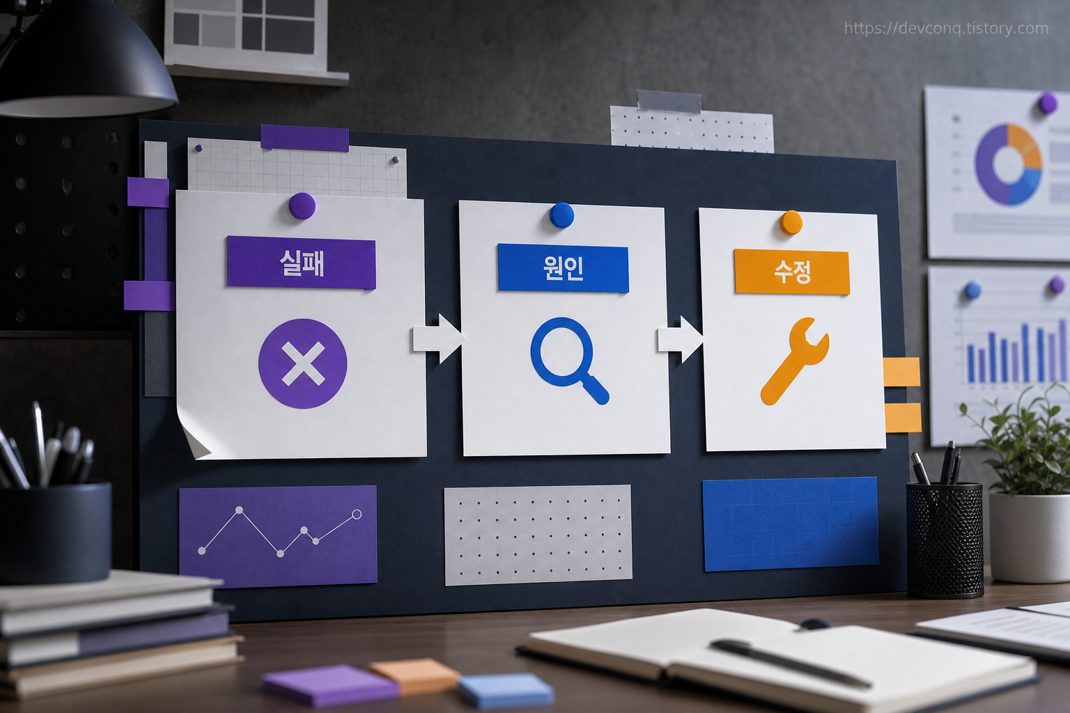 실패·원인·수정 세 단계가 담긴 면접용 보드