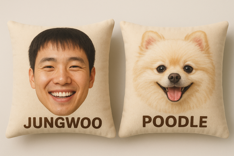 얼굴을 프린팅하여 제작하는 맞춤형 쿠션 이미지