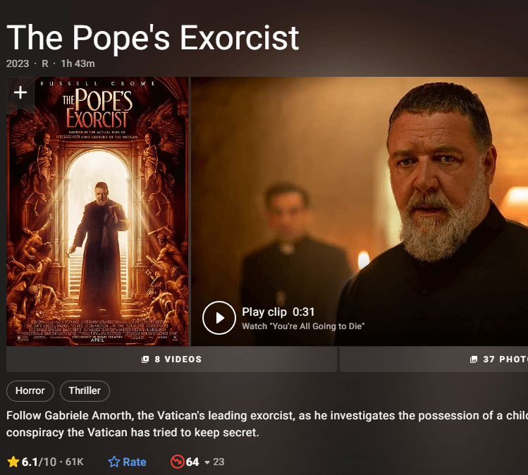 엑소시스트 더 바티칸 줄거리 평점 후기 실화 결말