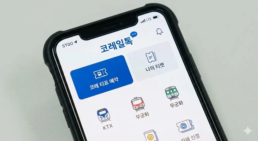 설날 기차표 예매를 위해 수만 명의 대기자가 몰린 코레일 웹사이트의 긴박한 로딩 화면 일러스트