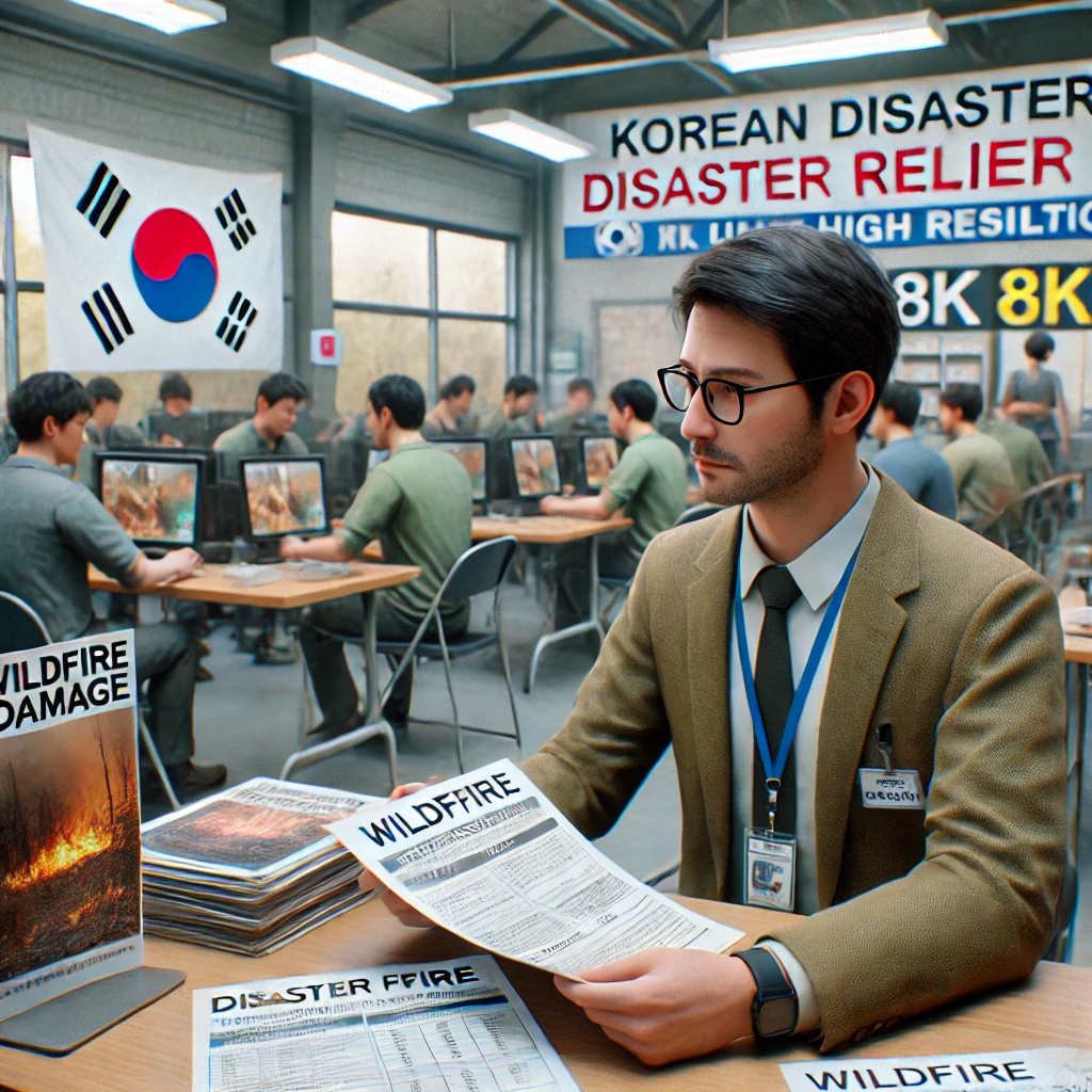 산불 피해 상담을 받는 주민과 재난지원센터 직원 
