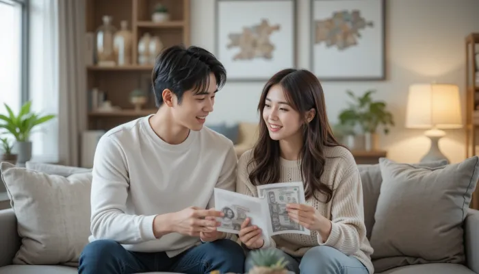 말띠 운세를 바탕으로 가정 재정 계획을 세우는 커플의 모습