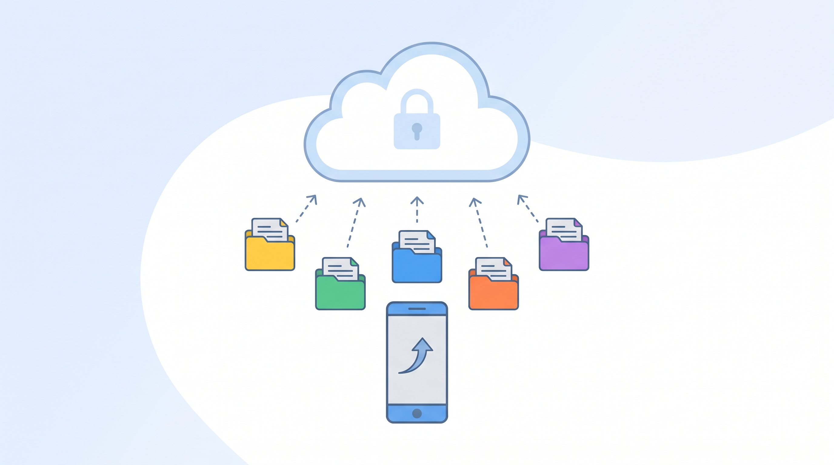illustration of files uploading to free cloud storage apps from smartphone