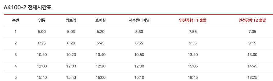 4100-2번 공항버스 예매 시간표 (영통 ~인천공항/ 영통역 망포역 호매실 서수원터미널) 예약 방법 4100-2 리무진 / 요금안내 2025최신