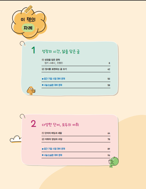 중학교 국어 1-2 평가문제집 서혁 교과서편 목차