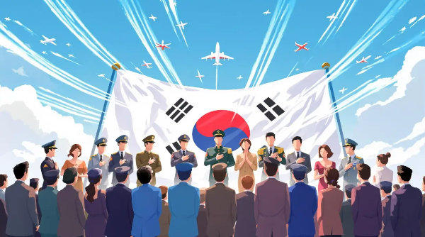 현충일-태극기-군인-시민들-비행기