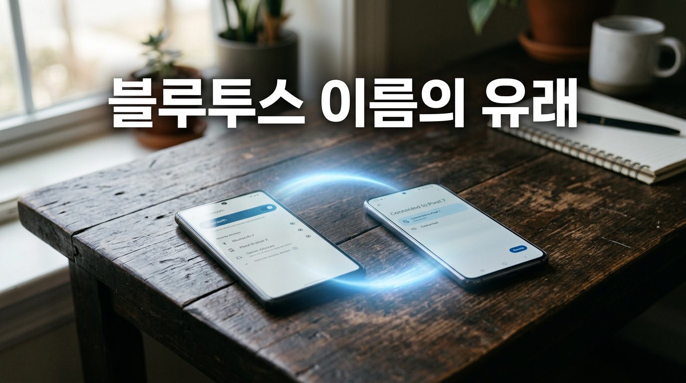 블루투스 이름의 유래를 보여주는 스마트폰 무선 연결 사진