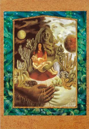 'The Love Embrace of the Universe, the Earth (Mexico), Myself, Diego and Se ̃nor Xo′ lotl’, Frida Kahlo, oil on canvas, 70×60.5cm, 1949