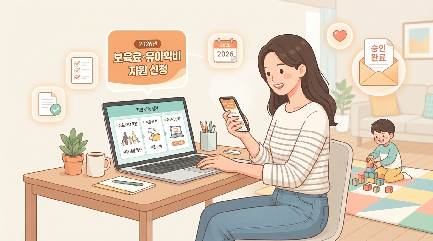 엄마가 지원 내용을 알아보는 모습