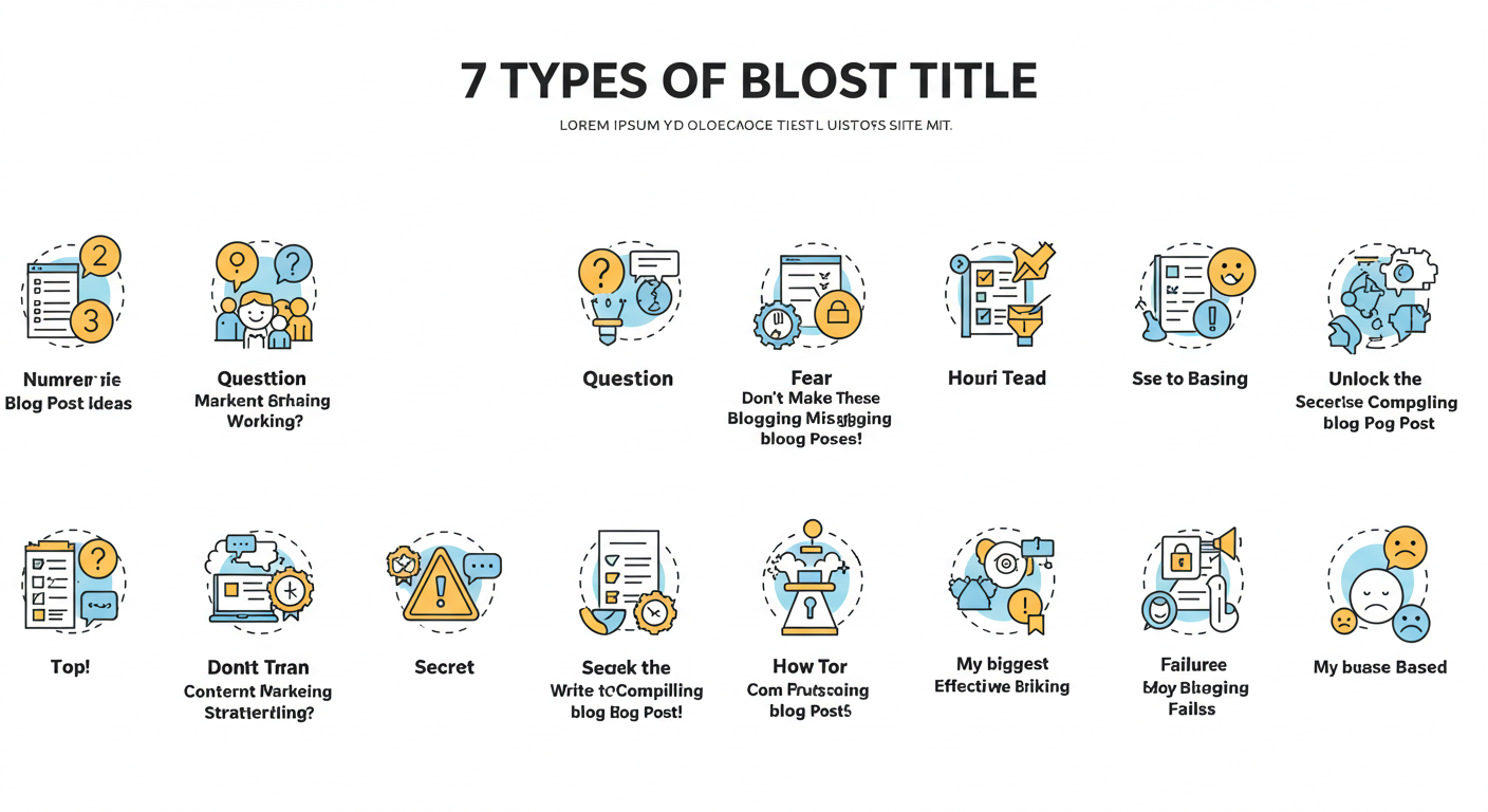 7가지 블로그 제목 공식이 아이콘과 예시와 함께 정리된 인포그래픽