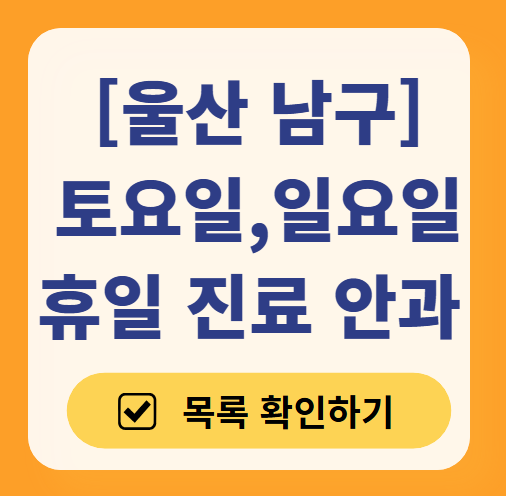 울산 남구 일요일 주말 문 여는 안과 리스트 ❘ 휴일 토요일 진료 영업 병원 목록 찾기