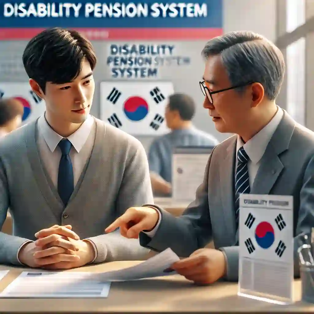 공공기관 정보 창구에서 상담받는 중년 한국인 남성과 상담사