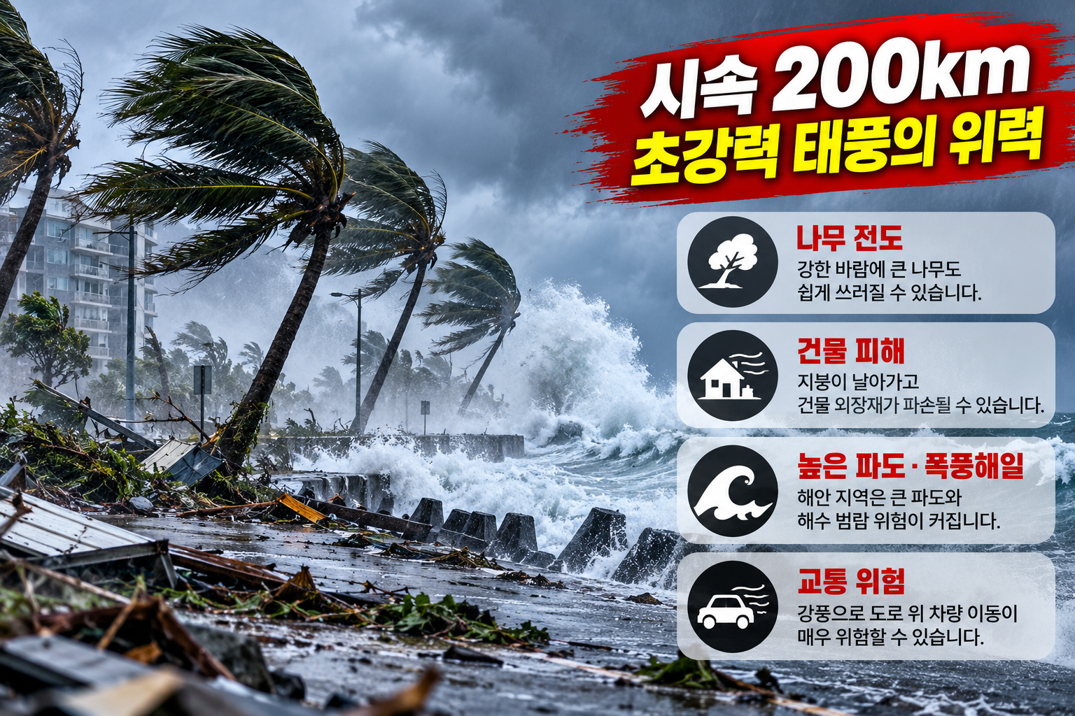 태풍 참피 최대풍속 시속 200km 초강력 태풍의 위력과 나무 전도 건물 파손 높은 파도 위험