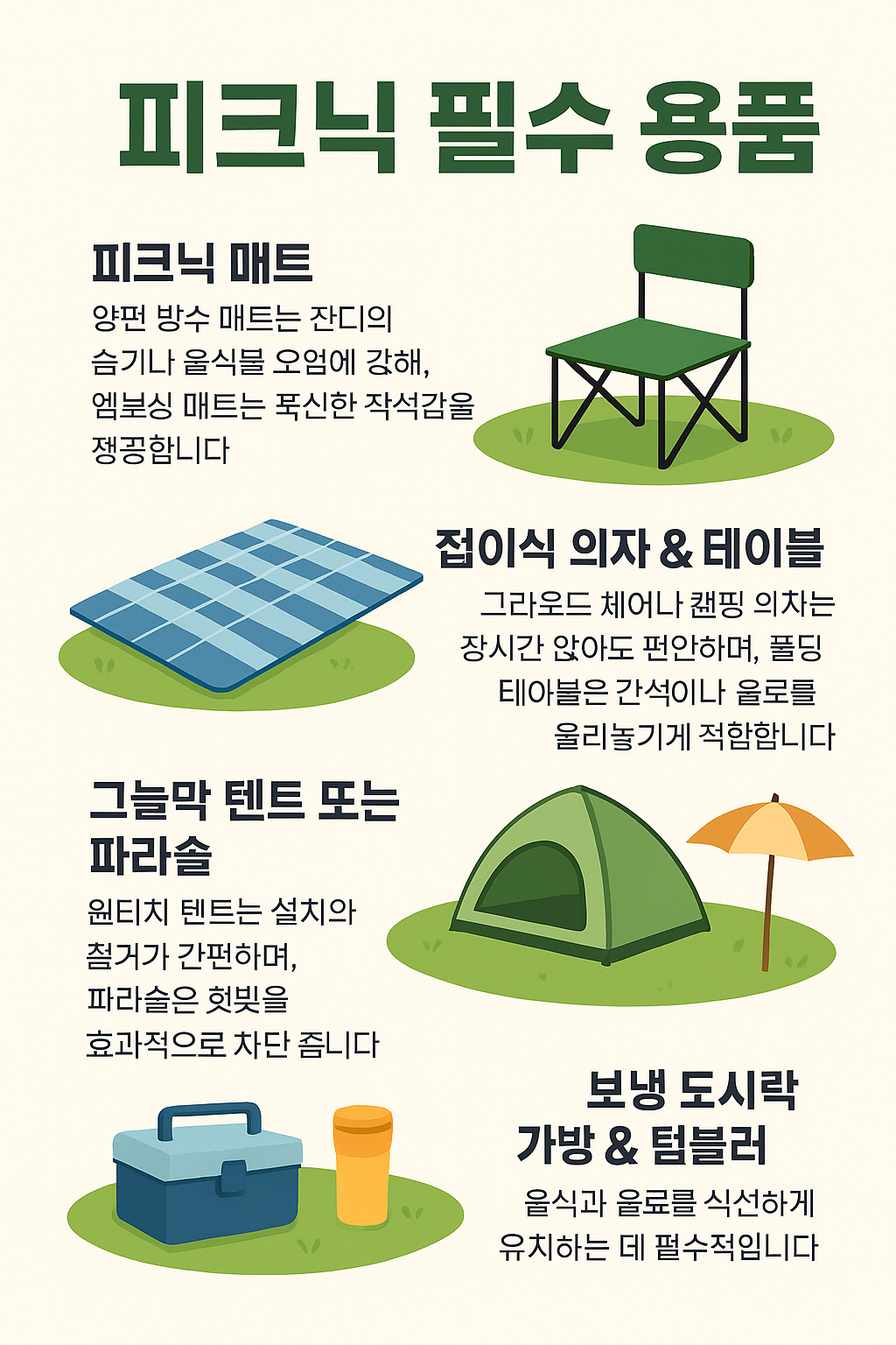 피크닉 필수 준비물, 용품