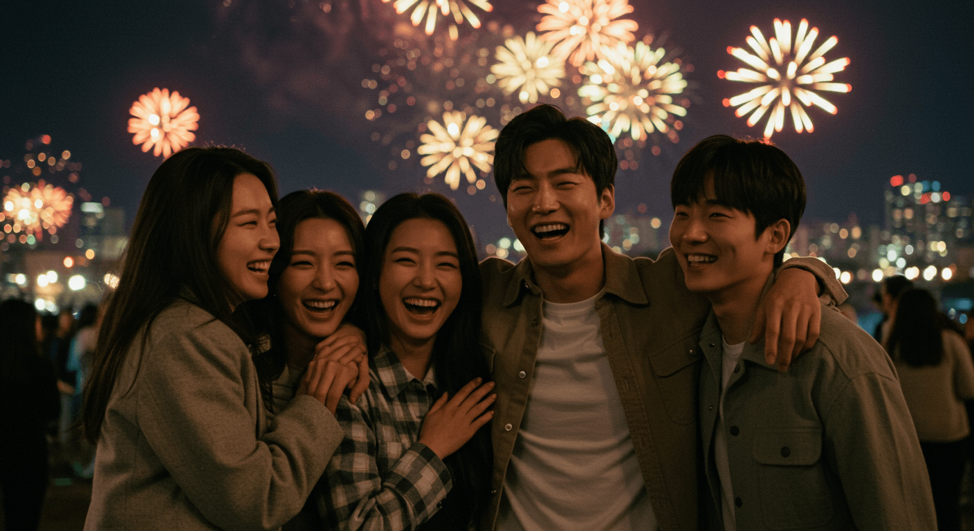 불꽃축제를 함께 즐기며 추억을 만드는 한국인 친구들 3