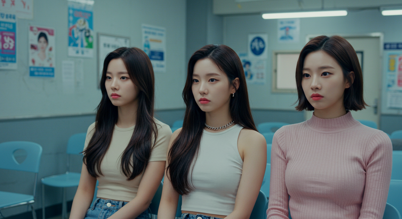 시무룩하게 앉아있는 여성들