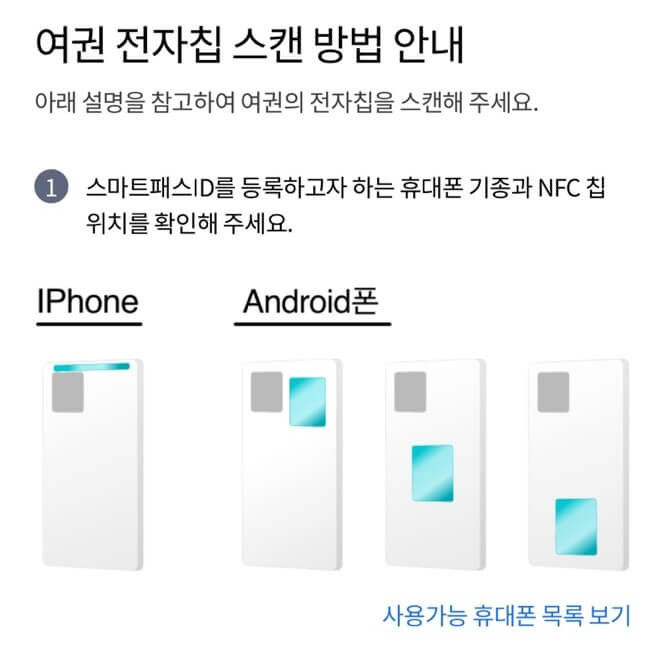 스마트패스 휴대폰 nfc 위치