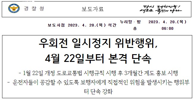 우회전 일시정지 위반 단속