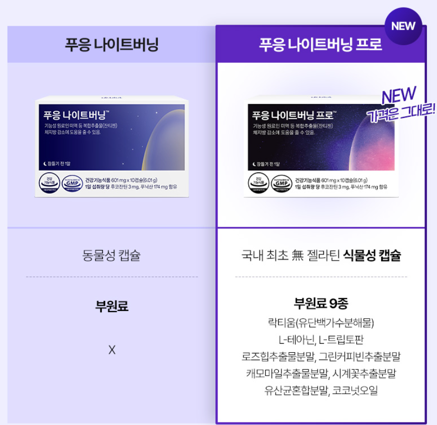 푸응 나이트버닝 프로 비교