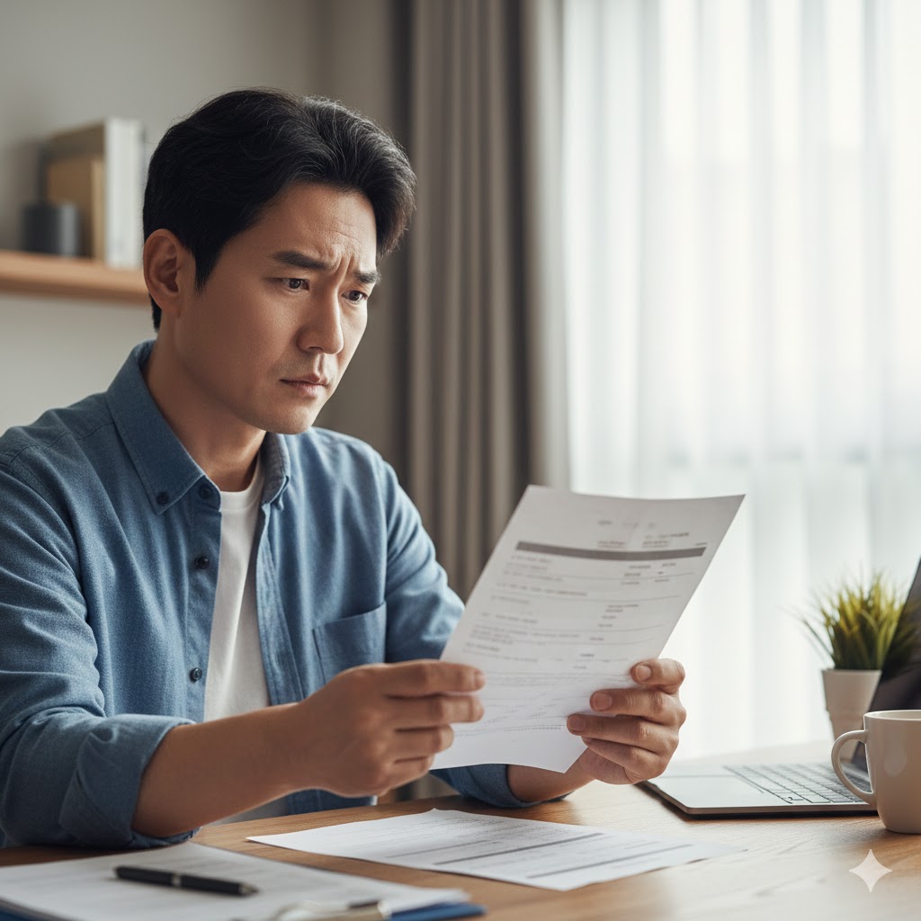 건강검진 결과 보고 걱정하는 중년 남성