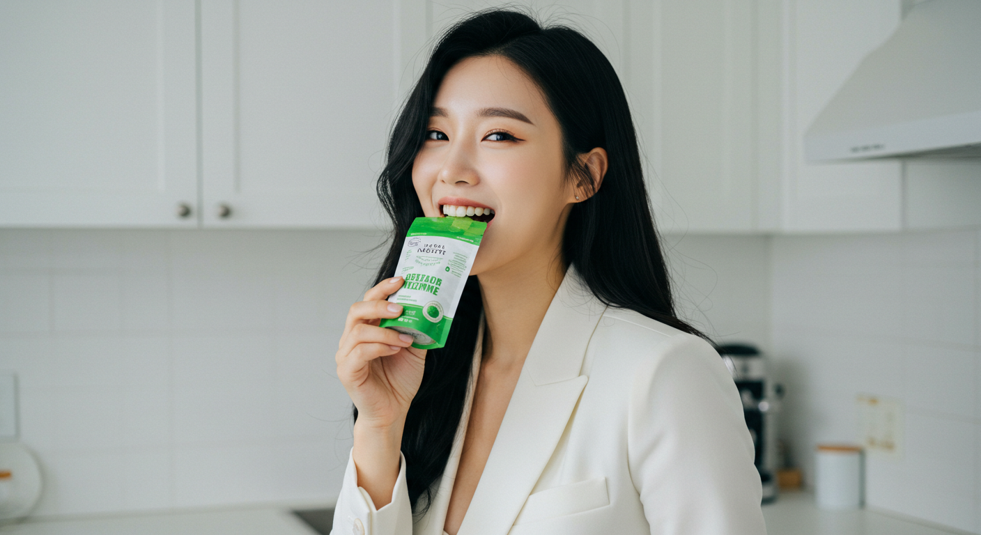 효소를 먹고 있는 여자