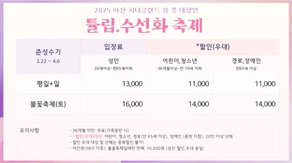 피나클랜드 입장료 표 사진