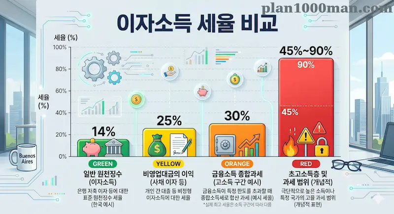이자소득세율(원천징수) 차이 비교