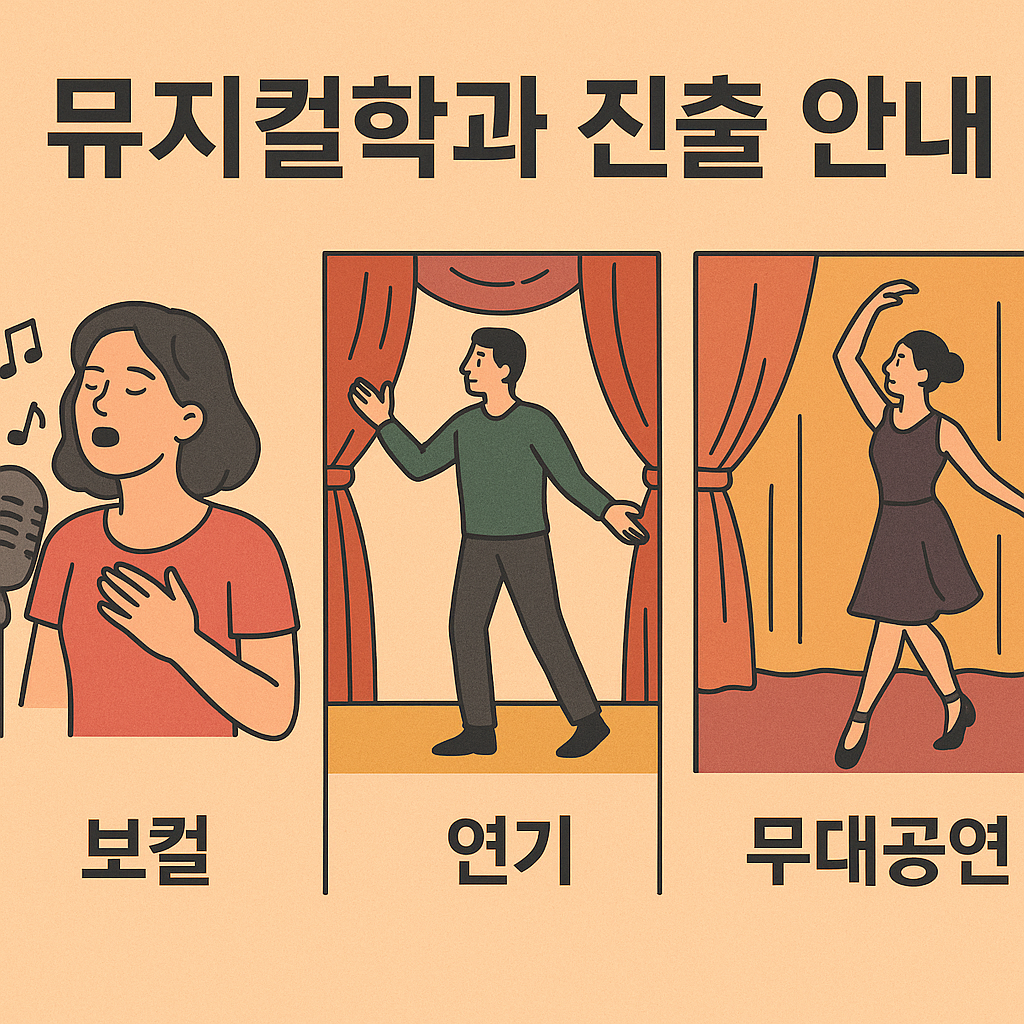 보컬, 연기, 무대공연 분야를 설명하는 한국어 정보 이미지