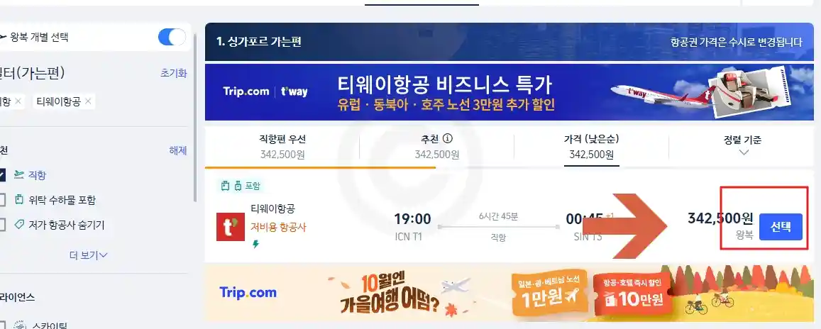 항공사 선택